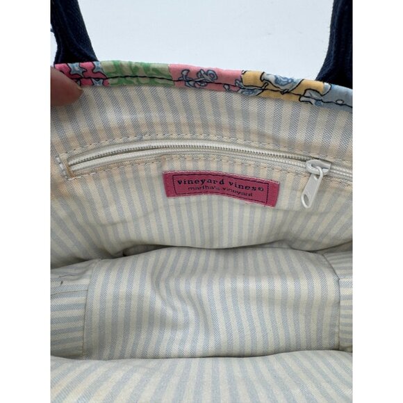 Vineyard Vines Mini Roxbury Multicolor Patchwork Canvas Tote Bag With Navy Handl - Picture 7 of 12